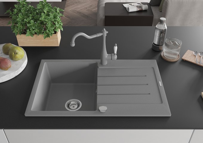 Graniittiset yksialtaiset harmaat keittiöaltaat