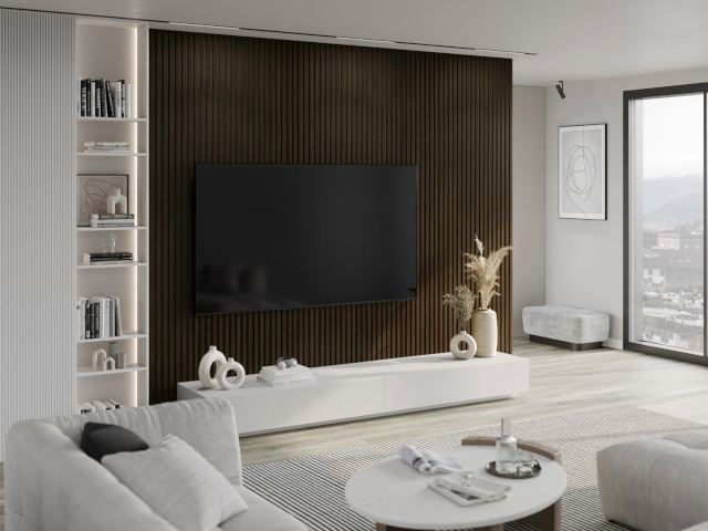 Wenge-seinälamellit olohuoneessa