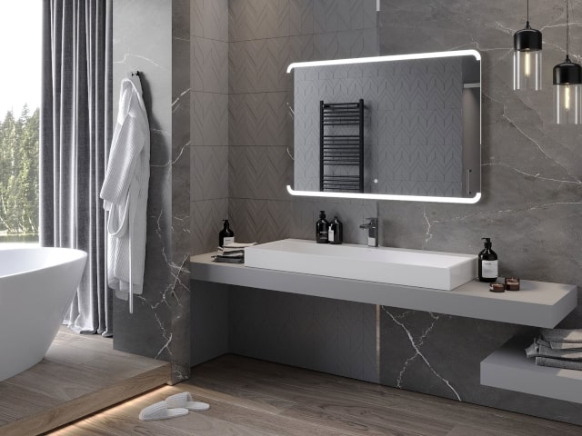 Seinäpeili valaistuksella