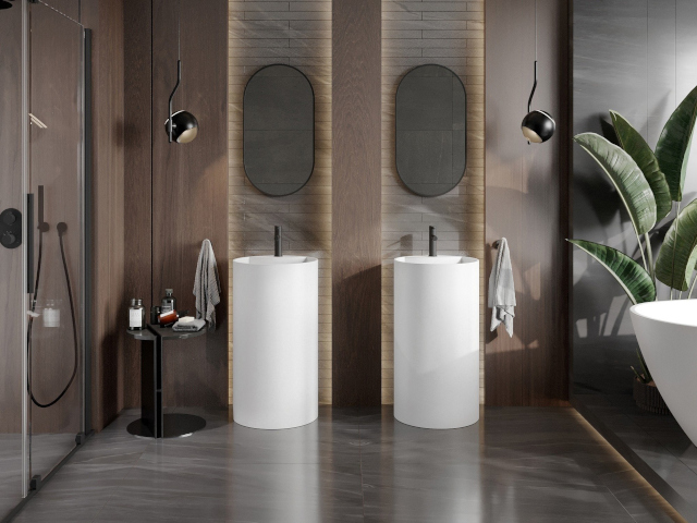 Mexenin marmorin kaltaiset laatat kylpyhuoneen sisustuksessa