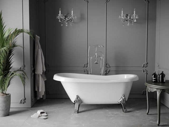 Mexenin harmaat laatat kylpyhuoneessa