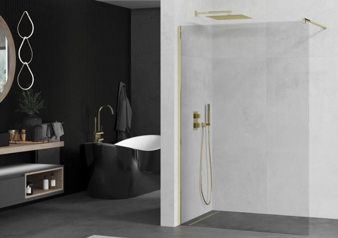 złoty osprzęt prysznicowy do łazienki