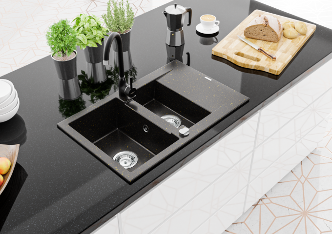 Graniittiset pesualtaat sekoittajalla mustat