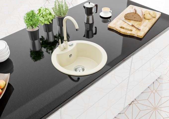 Graniittiset altaat pyöreällä hanalla