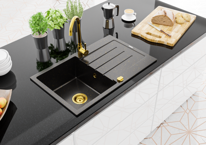 Graniittiset keittiönaltaat hanalla yksikomeroiset