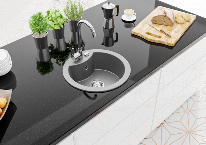 Graniittiset yksialtaiset harmaat keittiöaltaat
