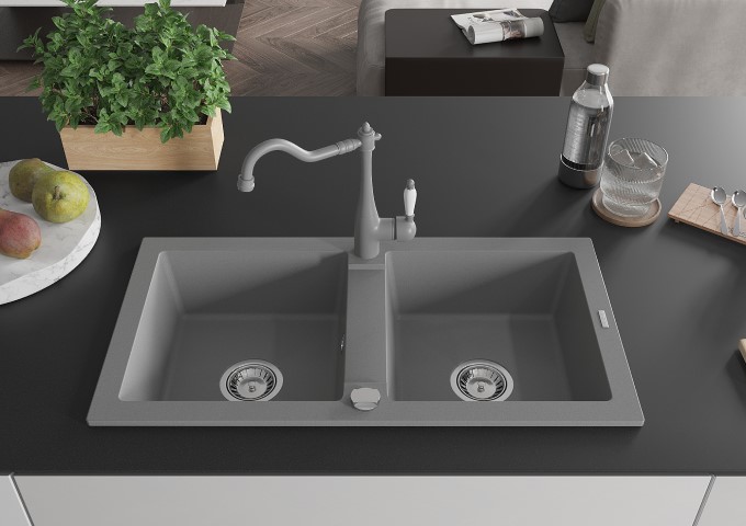 Graniittiset harmaat kaksoiskammiotiskialtaat