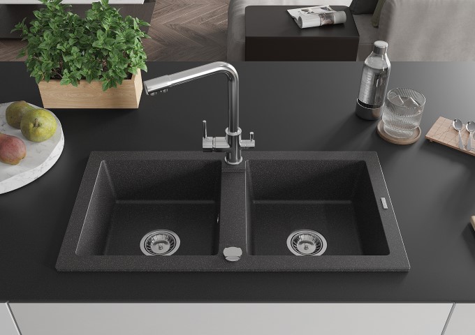 Mustat kaksiosaiset graniittialtaat