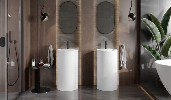 Puiset tarvikkeet boho-tyylisessä kylpyhuoneessa