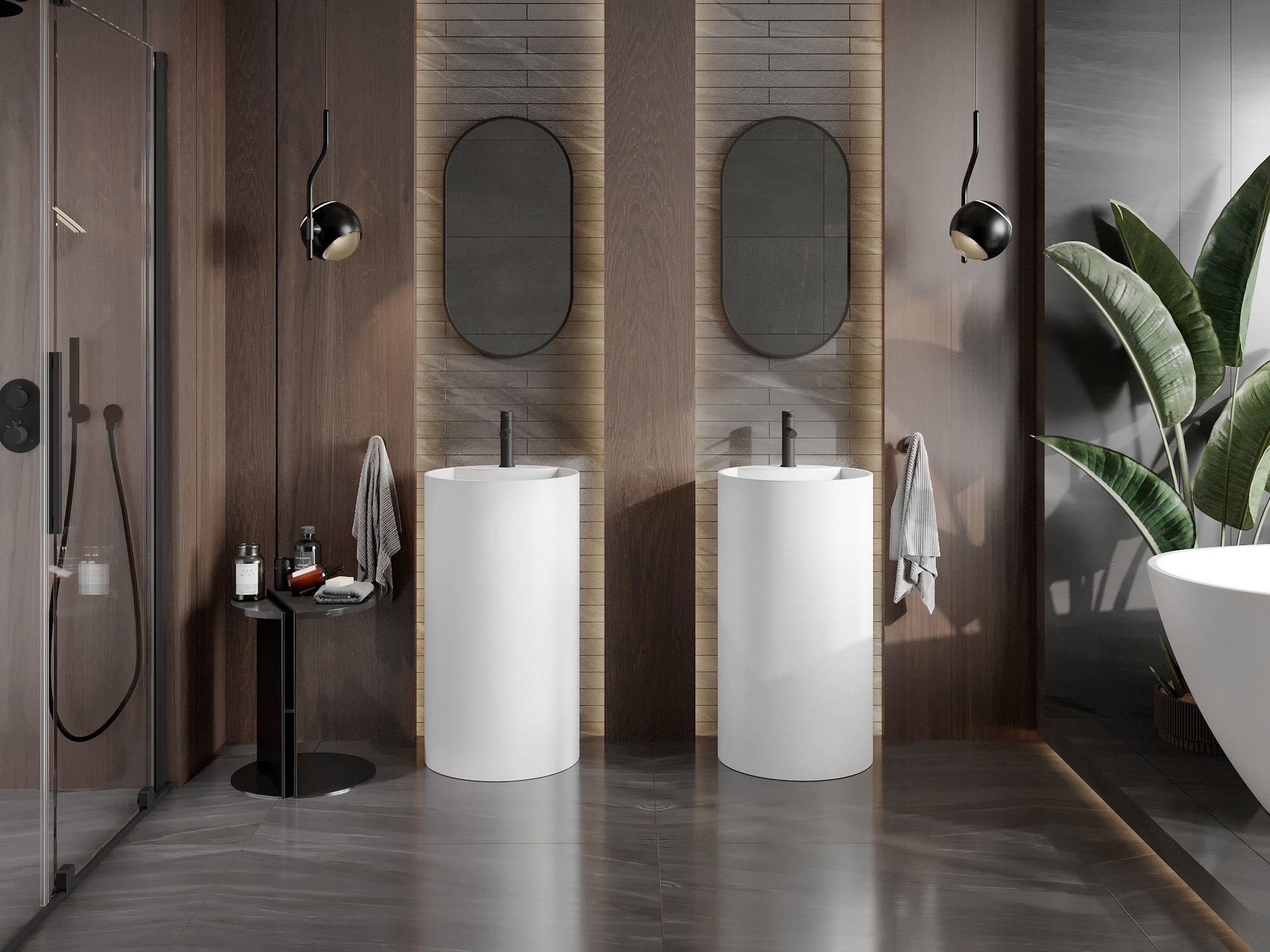 Puiset tarvikkeet boho-tyylisessä kylpyhuoneessa