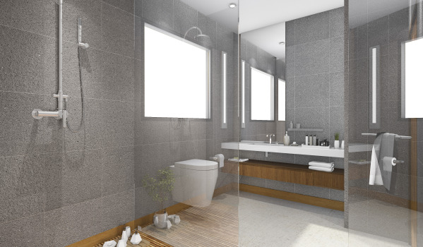 Tyylikäs kylpyhuone upotetulla suihkuj�rjestelmällä