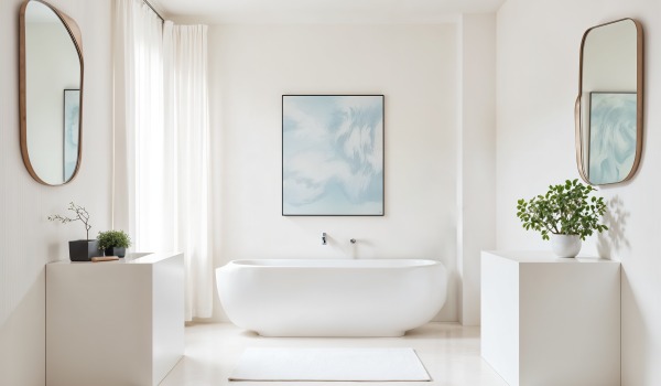 Kylpyhuone vähällä määrällä laattoja – missä käyttää laattoja ja millä ne korvata? Inspiraatiota ja suunnittelua