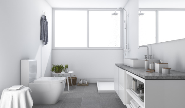 Suorakaiteen suihkualtaan paikka kylpyhuoneessa