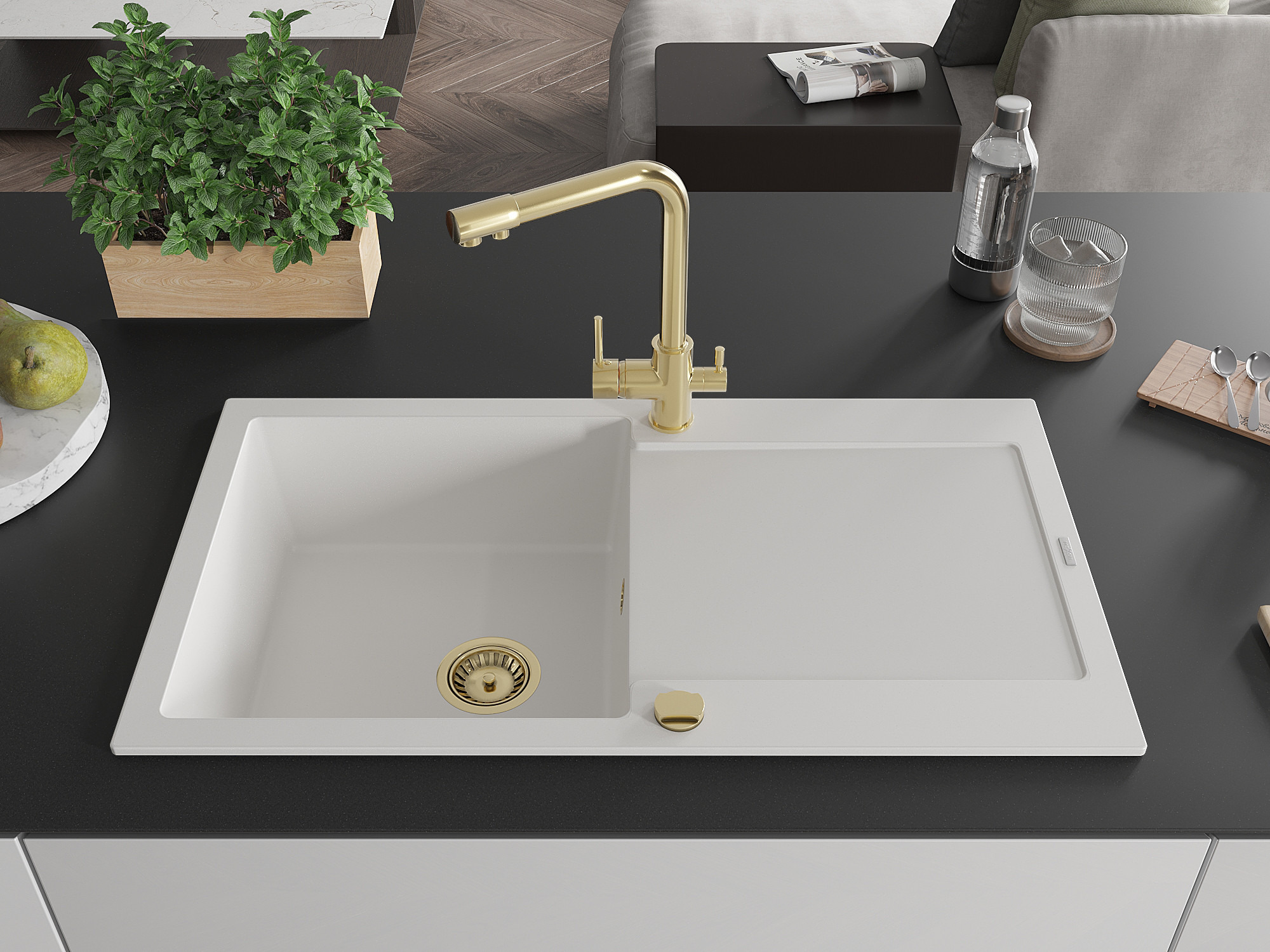 Ylellinen, kultainen keittiöhana