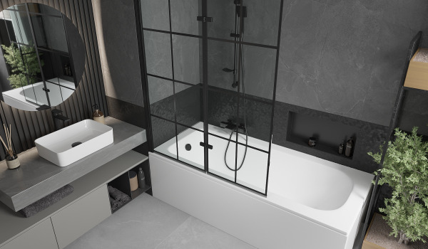 Kylpyamme suihkuverholla teollisessa hengessä