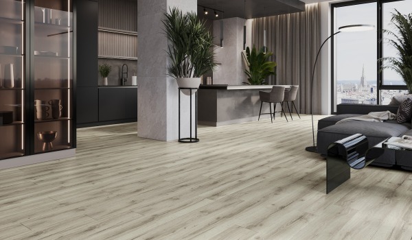 Ylelliset vinyylipaneelit keittiössä ja olohuoneessa